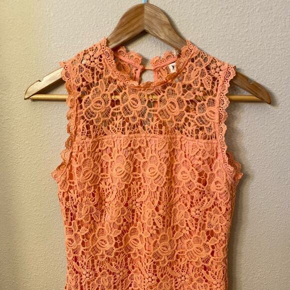 NWT BLVD Peach Cocktail Dress Lace Crochet Women's Sz S Formal Short Sleeveless - Picture 4 of 12